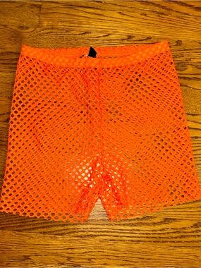 Orange Fishnet Swim Cover Shorts